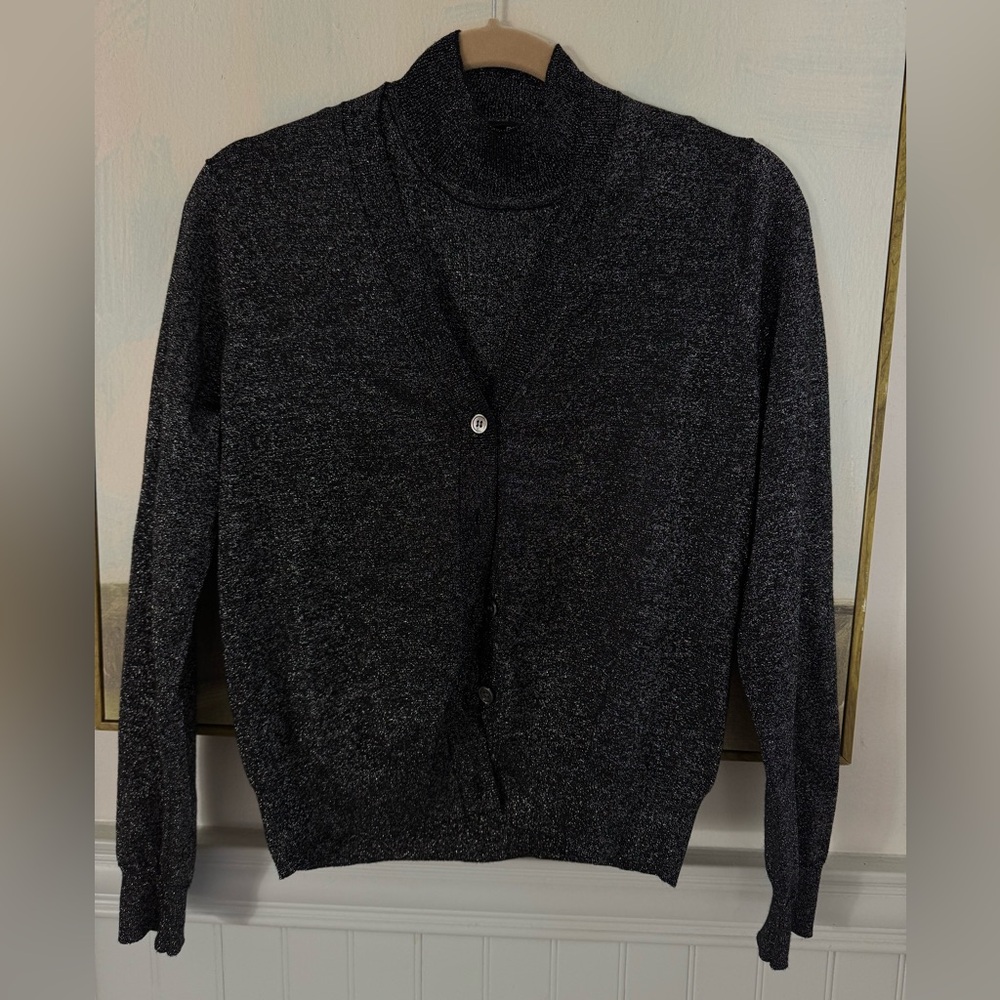 MINNIE ROSE Viscose Lurex Button Cardigan & Shell Set Black Sparkle Size Medium - Picture 4 of 8